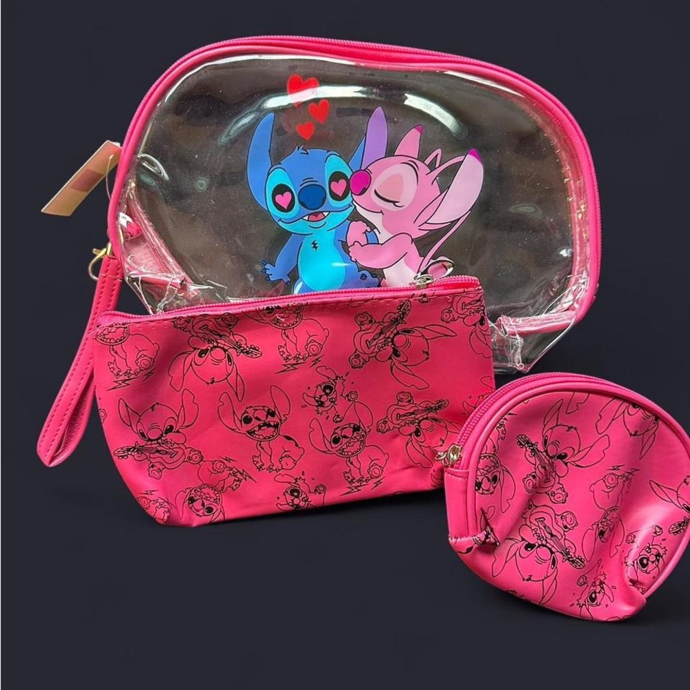 Stitch Pink Character Cosmetic Bag Set - 3 Piece